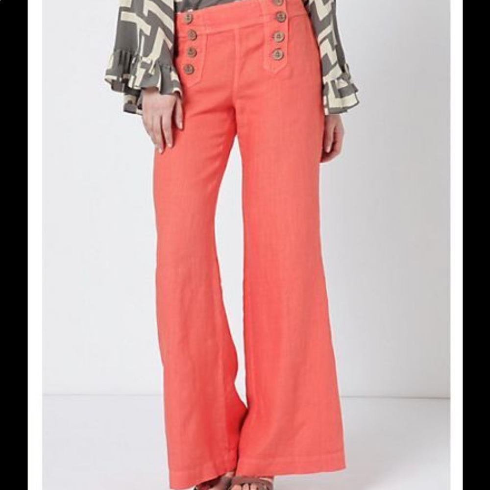 Anthropologie Elevenses Coral Linen Pants